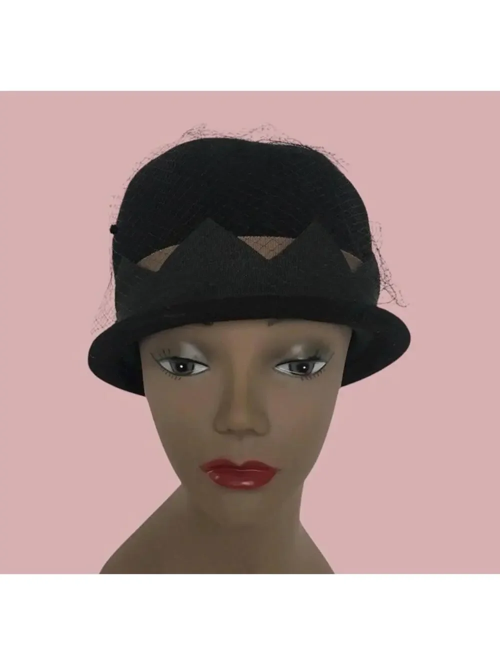 Vintage Black Felt Cloche Hat: 1950s Fawntra Millinery with Netting